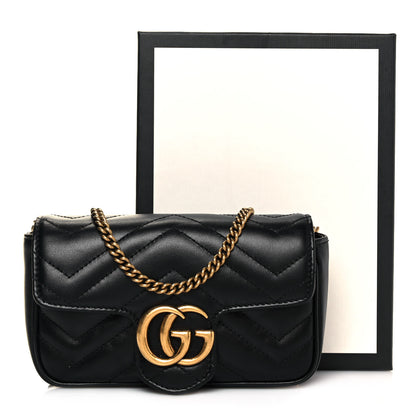 Gucci Calfskin Matelasse Super Mini GG Marmont Shoulder Bag Black 13 of 13