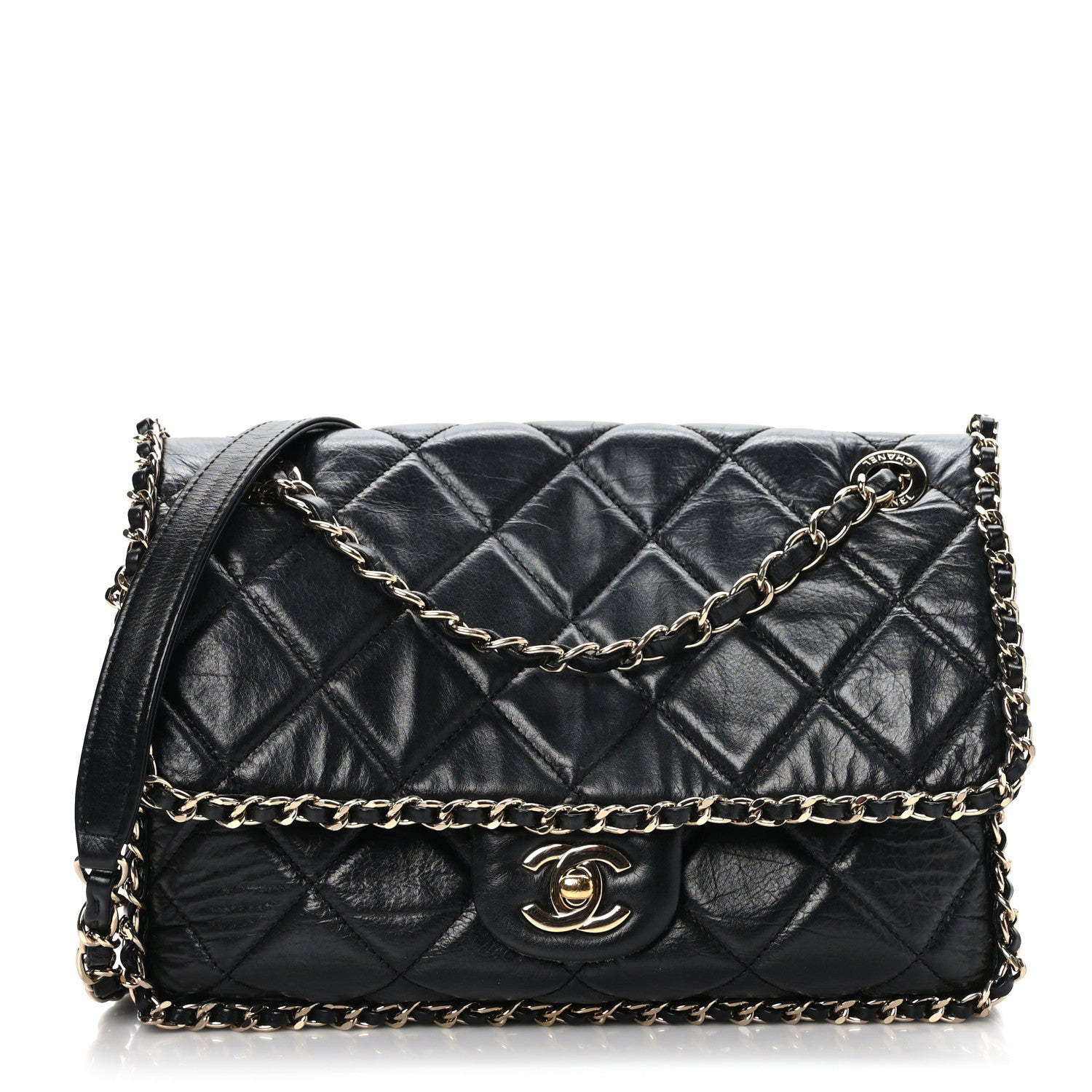 Chanel Crumpled Calfskin Medium Chain All Over Flap Black 1 of 9