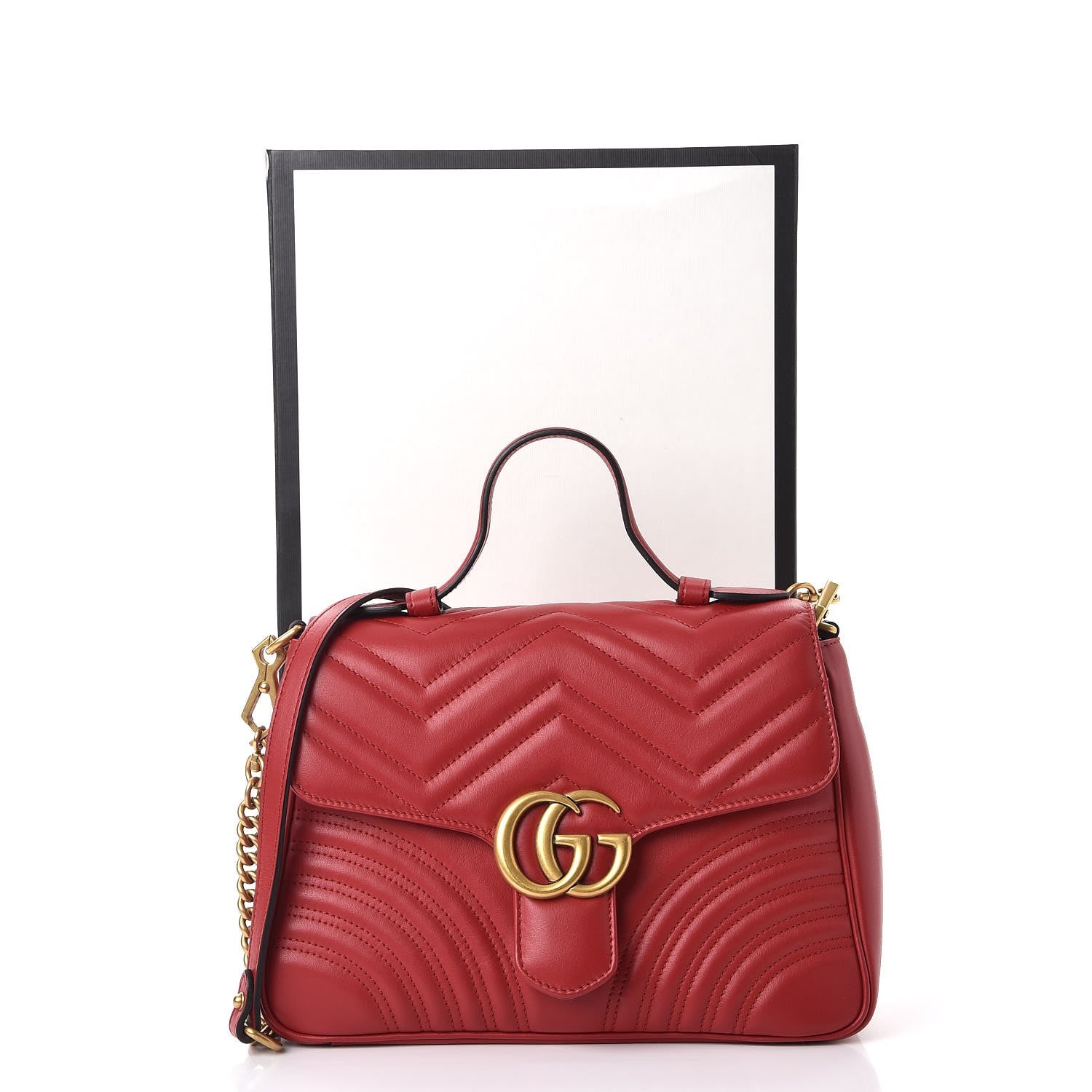 Gucci Calfskin Matelasse Small GG Marmont Top Handle Shoulder Bag Hibiscus Red 9 of 9
