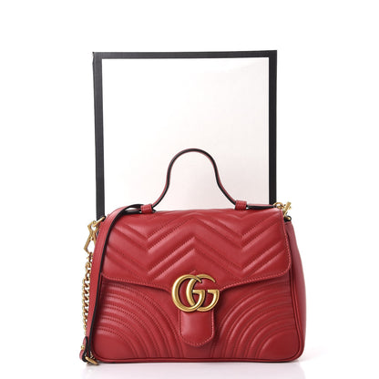 Gucci Calfskin Matelasse Small GG Marmont Top Handle Shoulder Bag Hibiscus Red 9 of 9
