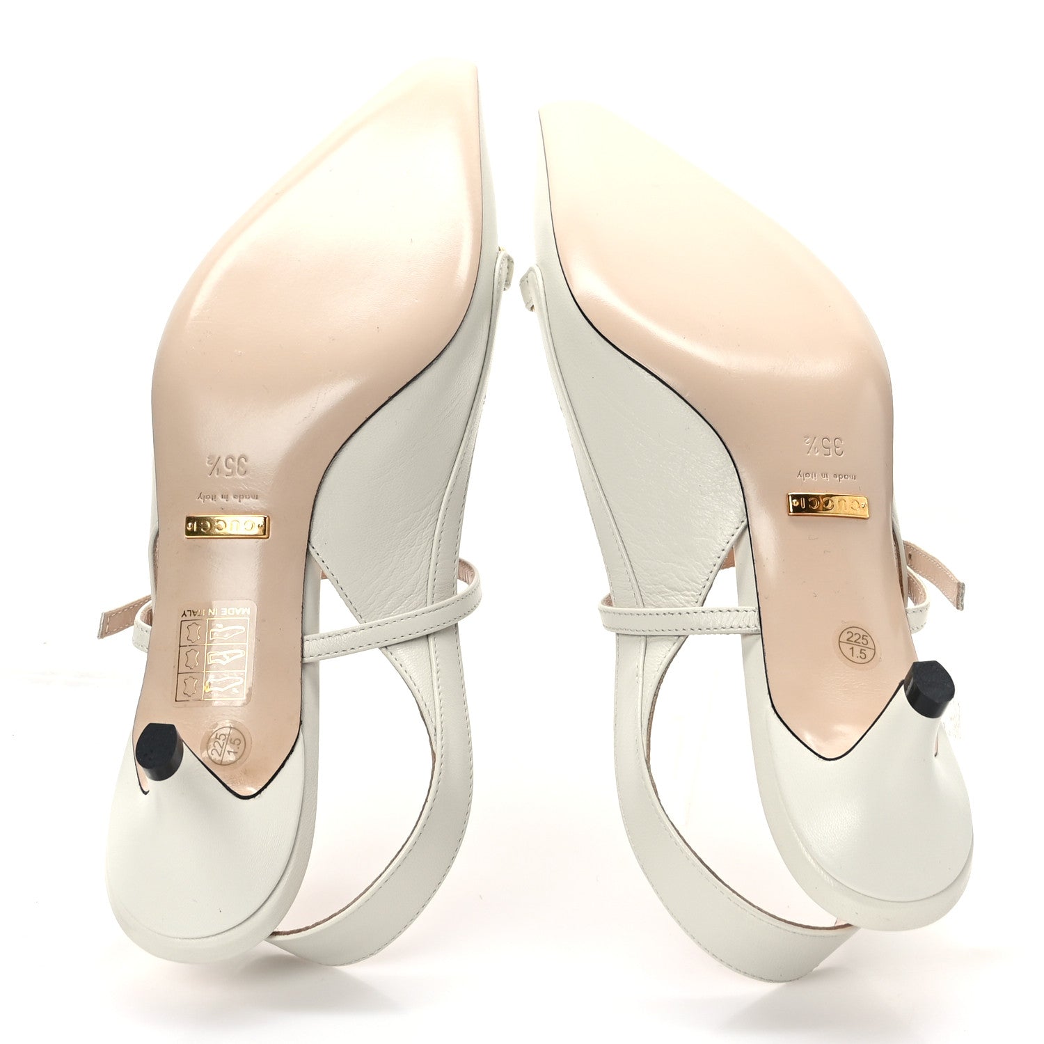 Gucci Malaga Kid Zumi Low Heel Slingback Pumps 35.5 White 5 of 7