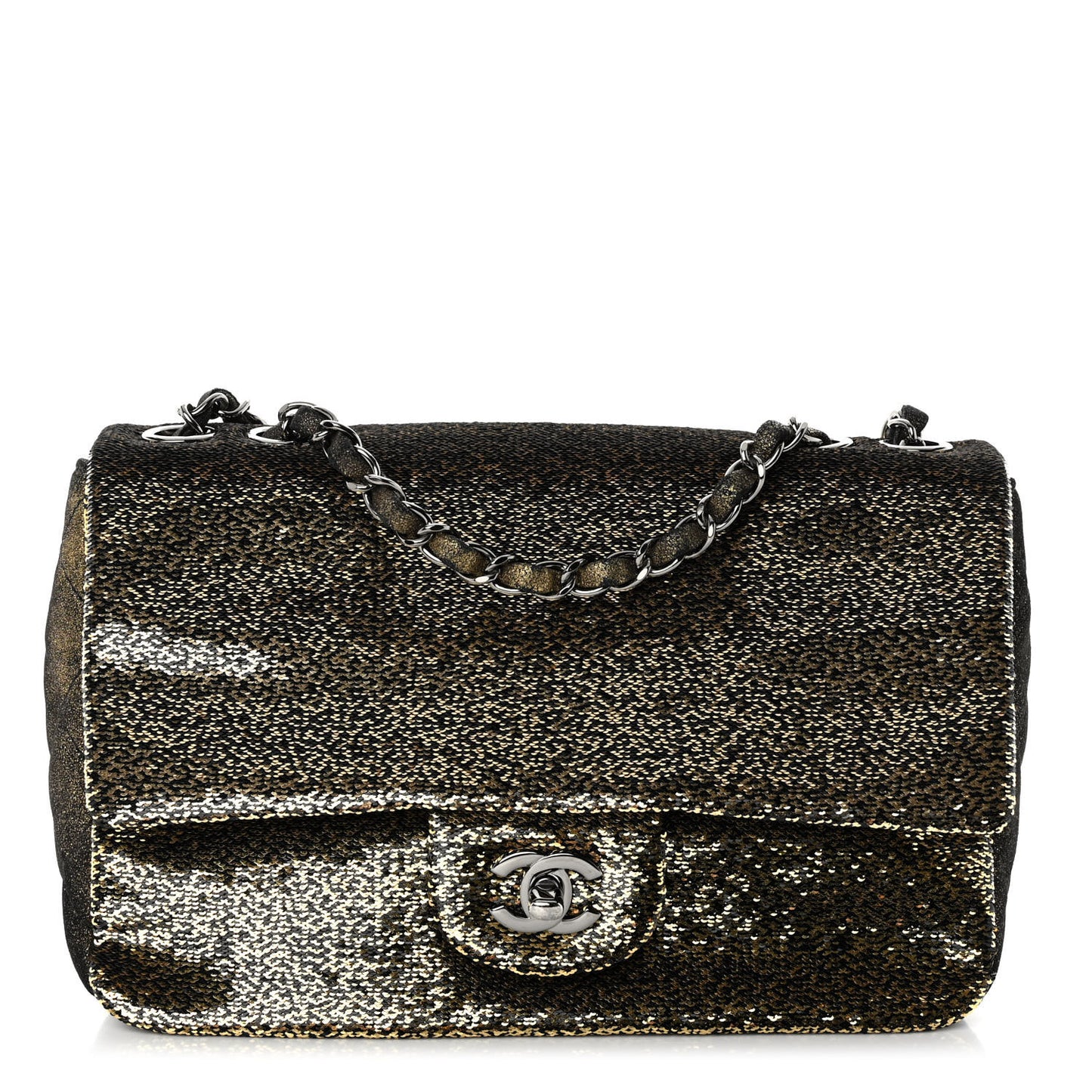 Sequin Suede Medium Flap Black Gold