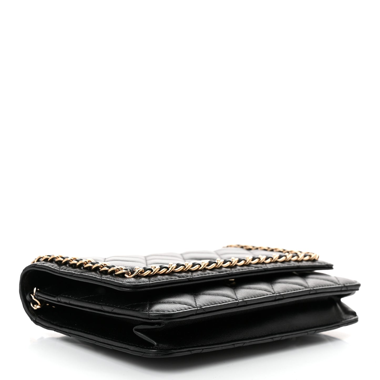 Lambskin Quilted Chain Around Wallet On Chain WOC Black