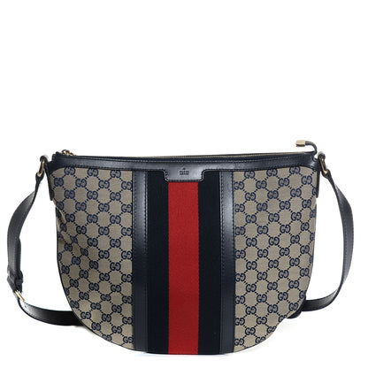 Gucci Monogram Vintage Web Medium Half Moon Hobo Navy 1 of 9