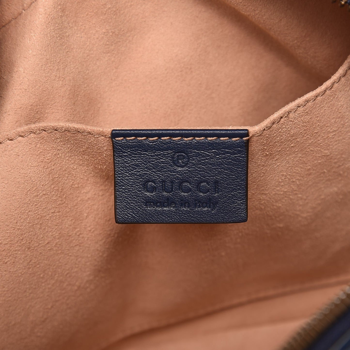 Calfskin Matelasse GucciGhost Small GG Marmont Chain Shoulder Bag Blue Agata Hibiscus Red