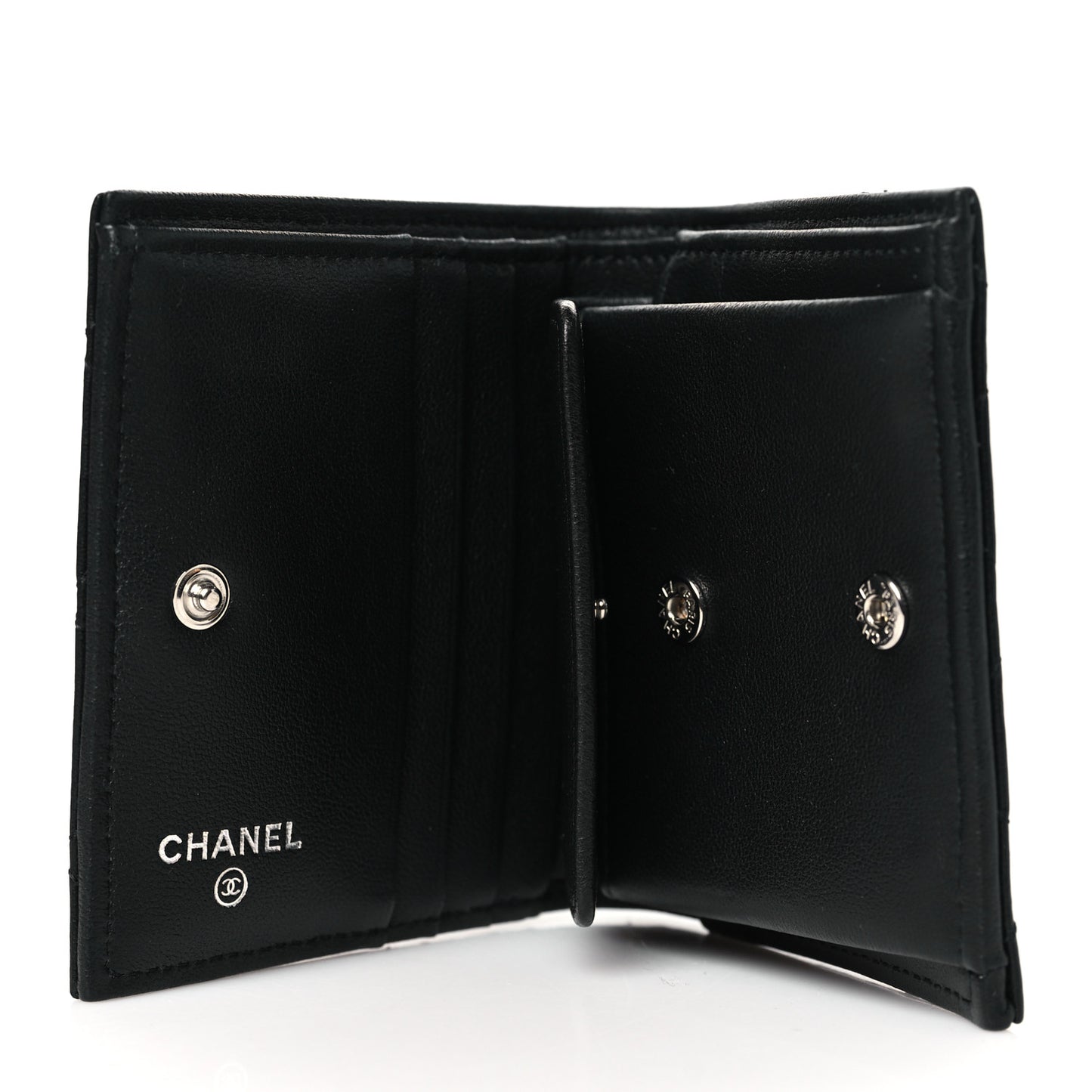 Lambskin Quilted Crystal Star CC Compact Bifold Wallet Black