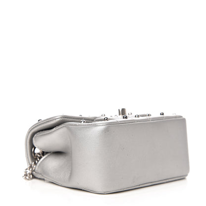 Chanel Metallic Lambskin Chevron Quilted Studded Mini Flap Silver 3 of 10