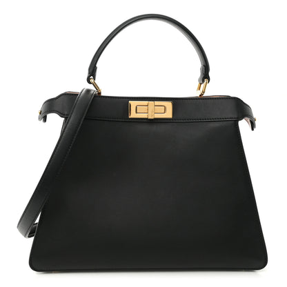 Fendi Vitello Seta Shiny Nappa Medium Peekaboo I SEE U Satchel Black Light Rose 1 of 11