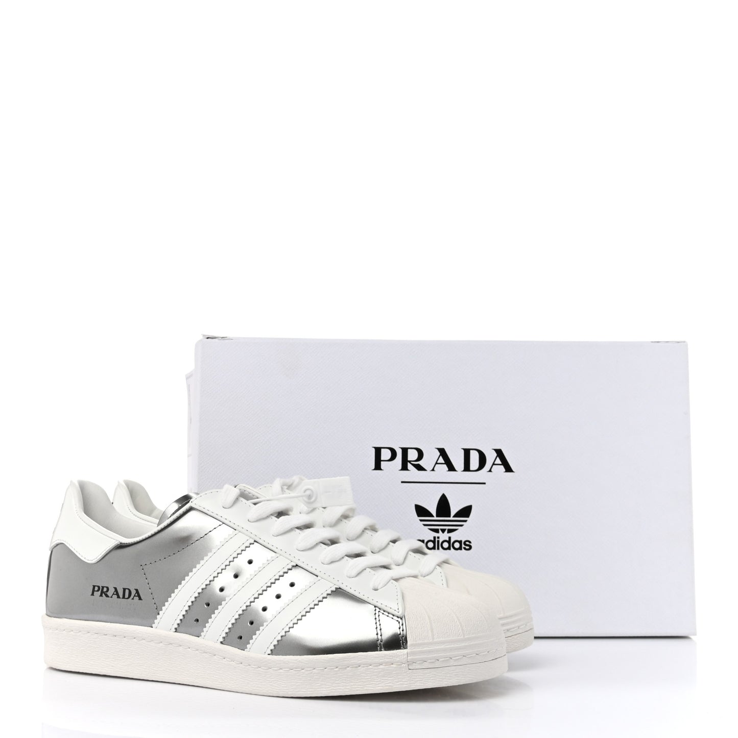X ADIDAS Brushed Calfskin Logo Mens Superstar Sneakers 8.5 Silver White