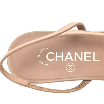 Chanel Lambskin Cap Toe CC Slingback Sandals 39.5 Beige Black 7 of 9