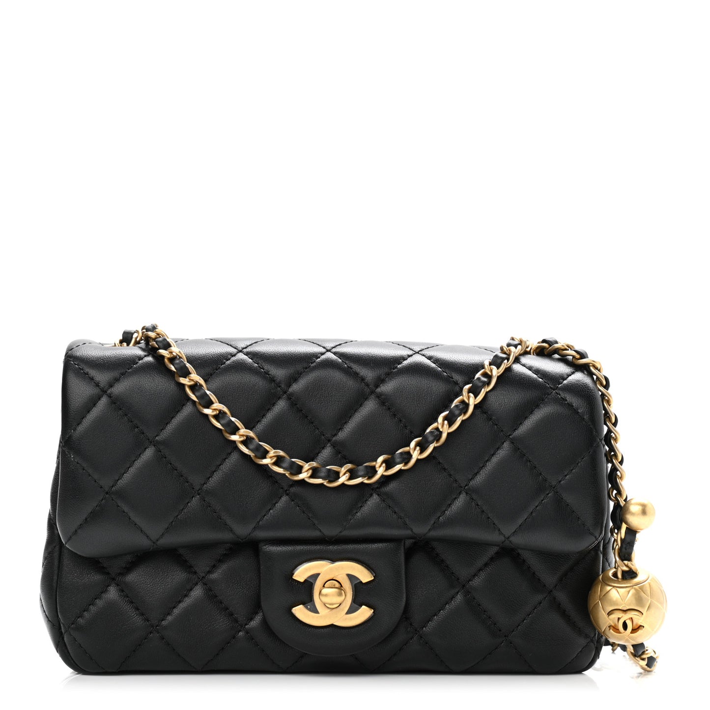 Lambskin Quilted Mini Rectangular Pearl Crush Flap Black