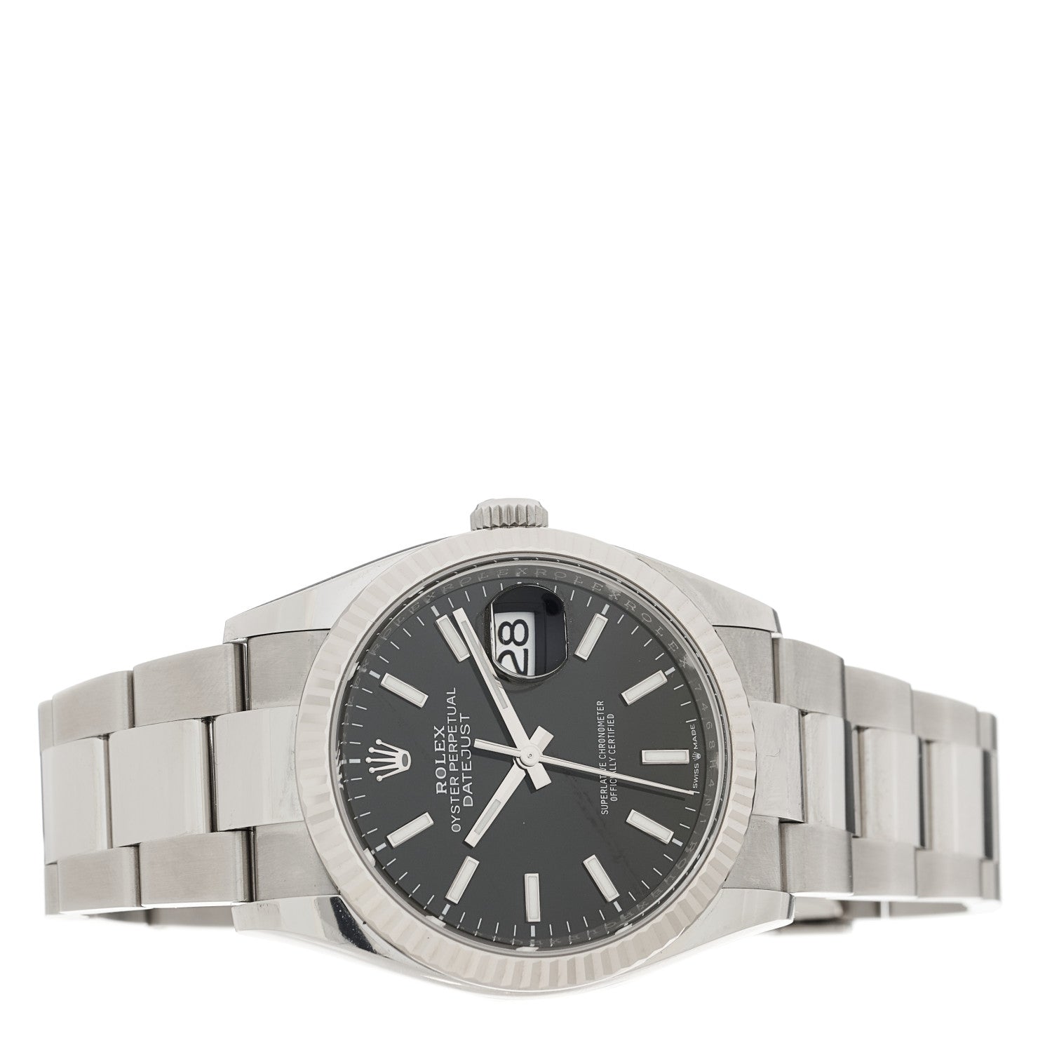 Rolex Stainless Steel 18K White Gold 36mm Oyster Perpetual Datejust Watch Bright Black 126234 2 of 5