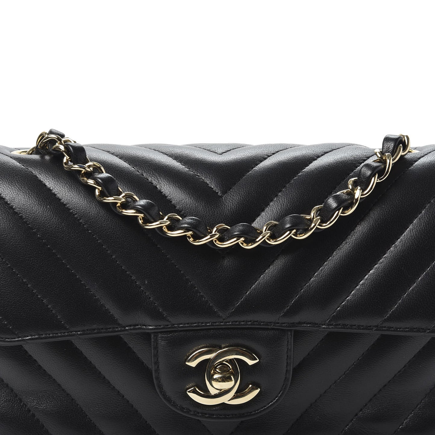 Lambskin Chevron Quilted Mini Rectangular Flap Black