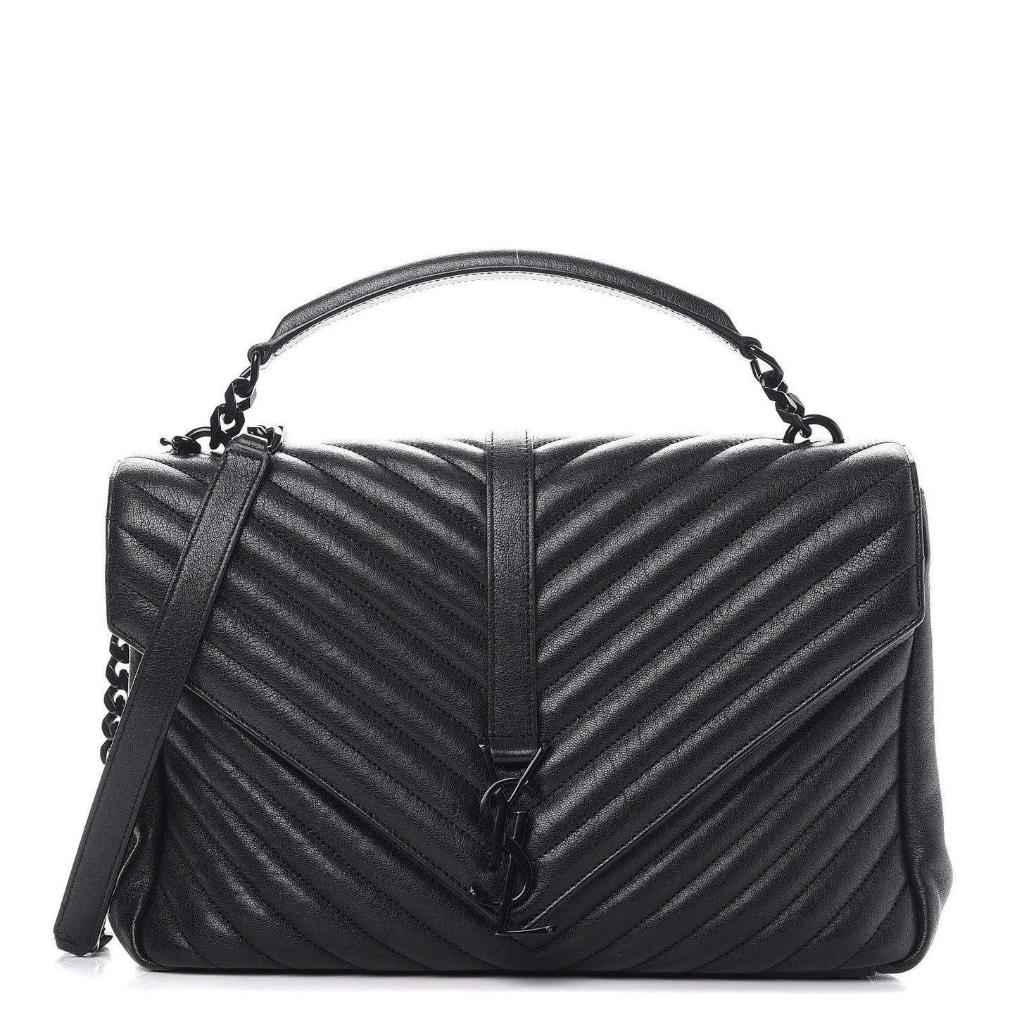Sheepskin Matelasse Chevron Monogram Monochrome Large College Satchel Black