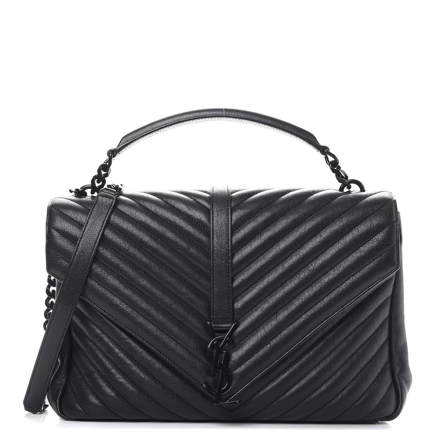 Saint Laurent Sheepskin Matelasse Chevron Monogram Monochrome Large College Satchel Black 1 of 12