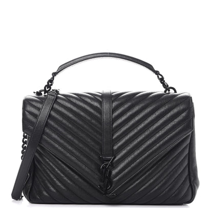 Saint Laurent Sheepskin Matelasse Chevron Monogram Monochrome Large College Satchel Black 1 of 12