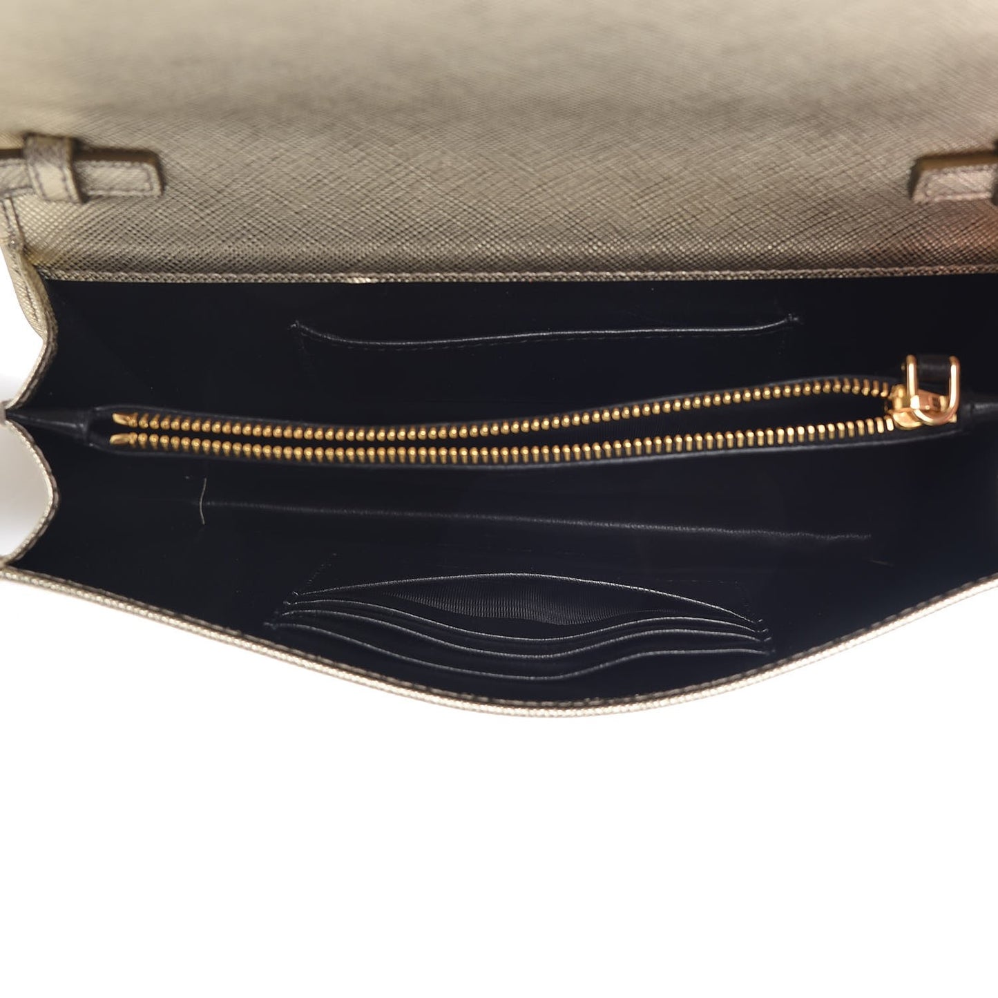 Metallic Saffiano Lux Chain Wallet Pirite