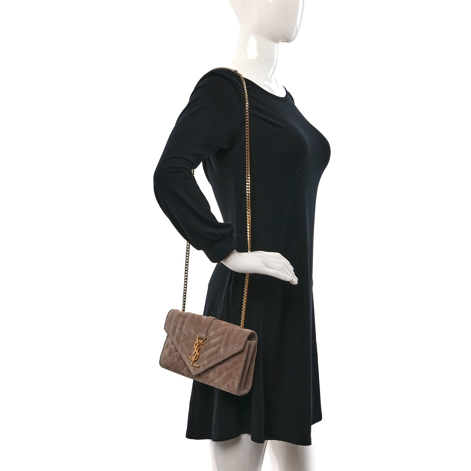 Saint Laurent Suede Mixed Matelasse Triquilt Small Monogram Envelope Satchel Rosy Sand 2 of 9