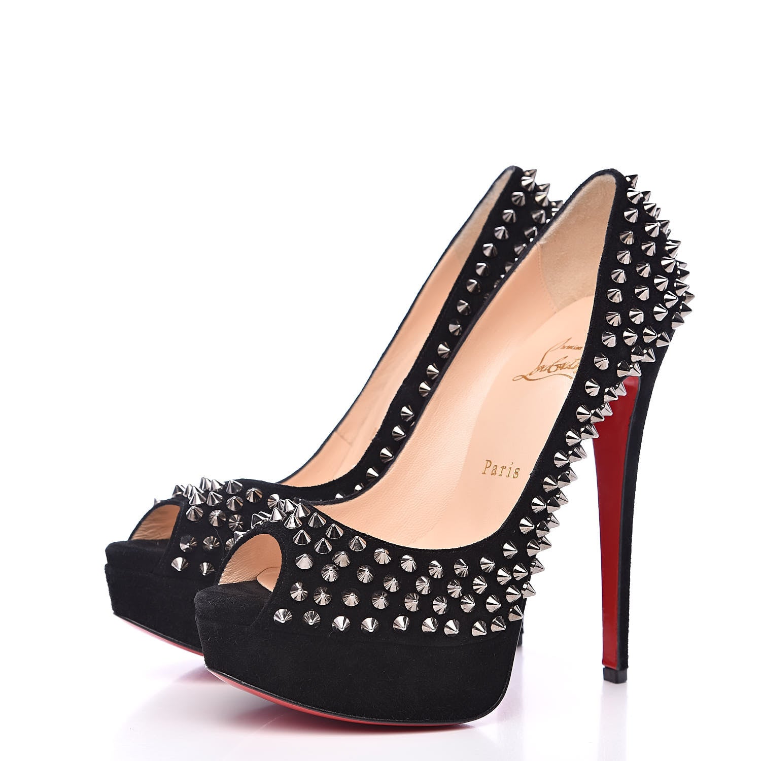 Christian Louboutin Veau Velours Lady Peep Spikes 150 Pumps 37.5 Black 3 of 8