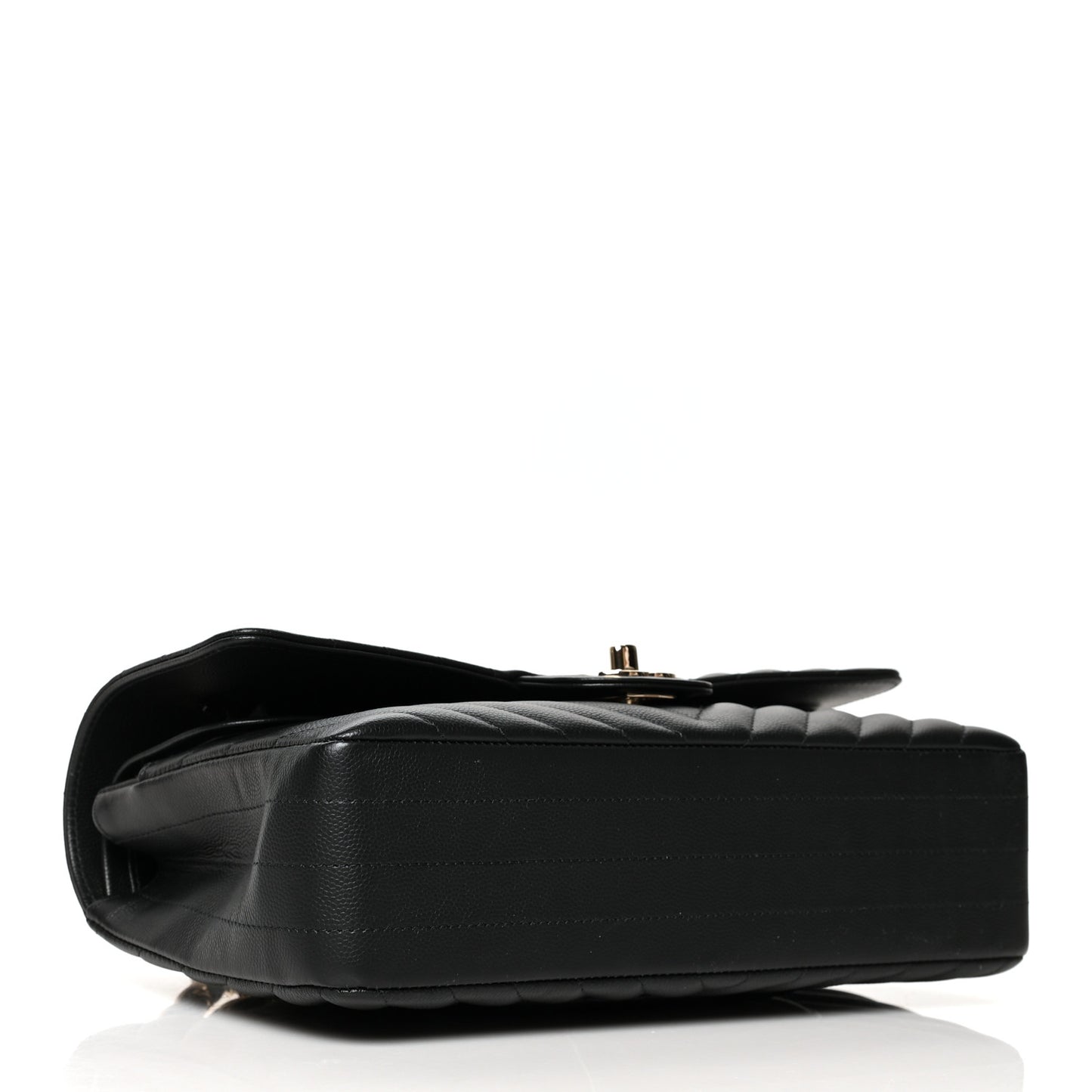 Caviar Chevron Quilted Medium Double Flap Black