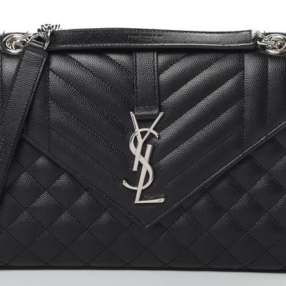 Saint Laurent Grain De Poudre Textured Mixed Matelasse Triquilt Medium Monogram Satchel Black 9 of 12