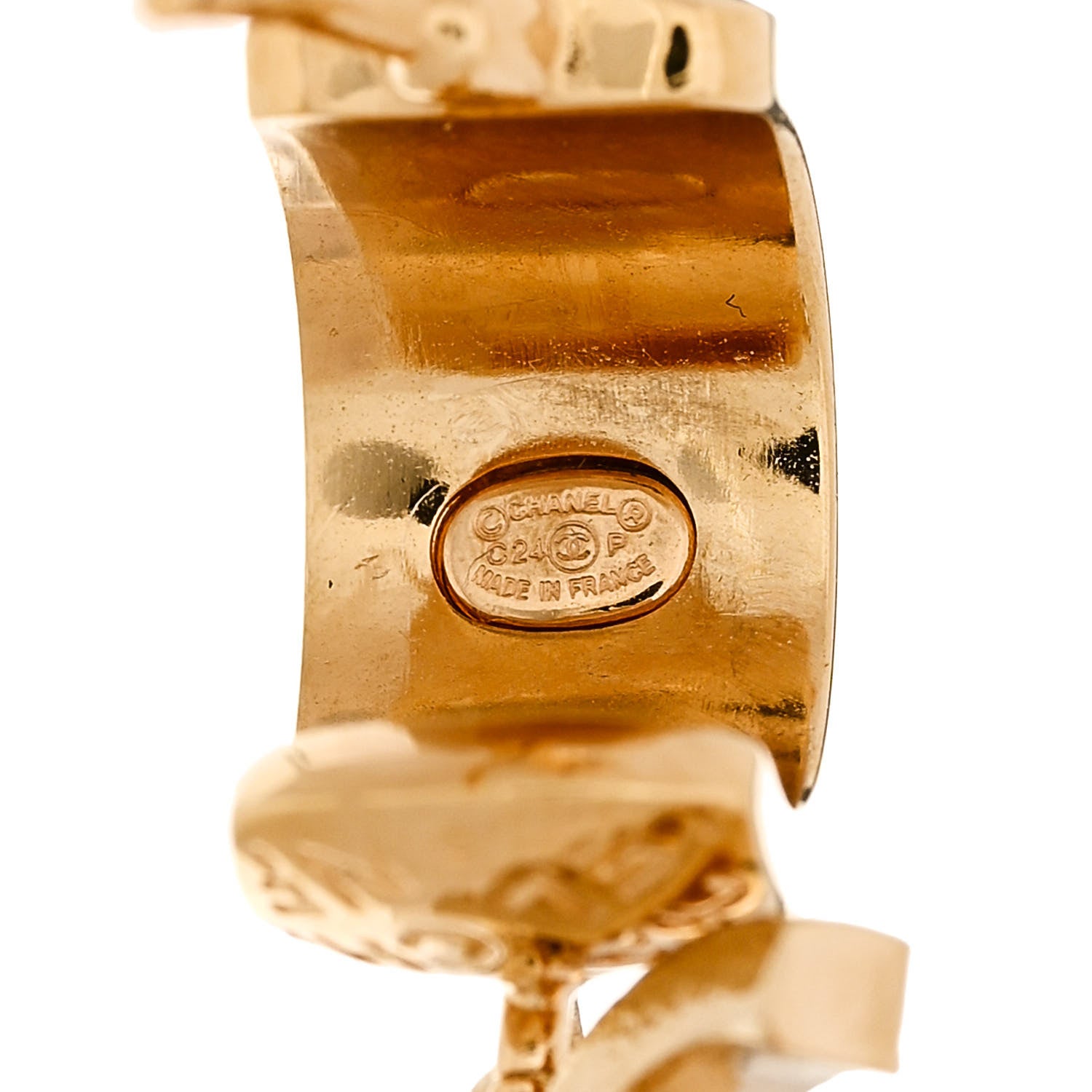 Chanel Metal Crystal CC Logo Hoop Drop Earrings Gold 4 of 4