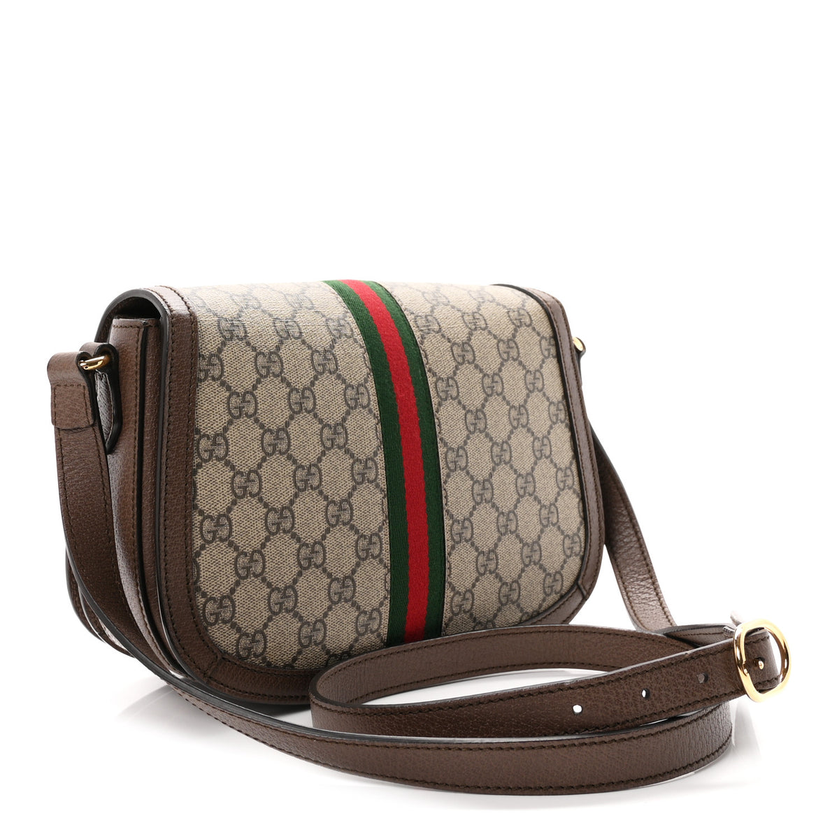 GG Supreme Monogram Web Small Ophidia Flap Messenger Bag Brown