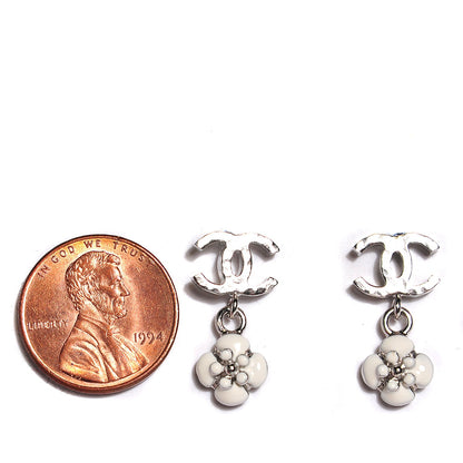 Chanel Enamel CC Camellia Drop Earrings Silver 2 of 5