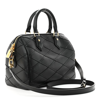Louis Vuitton Lambskin Malletage Speedy Bandouliere 25 Black 3 of 9