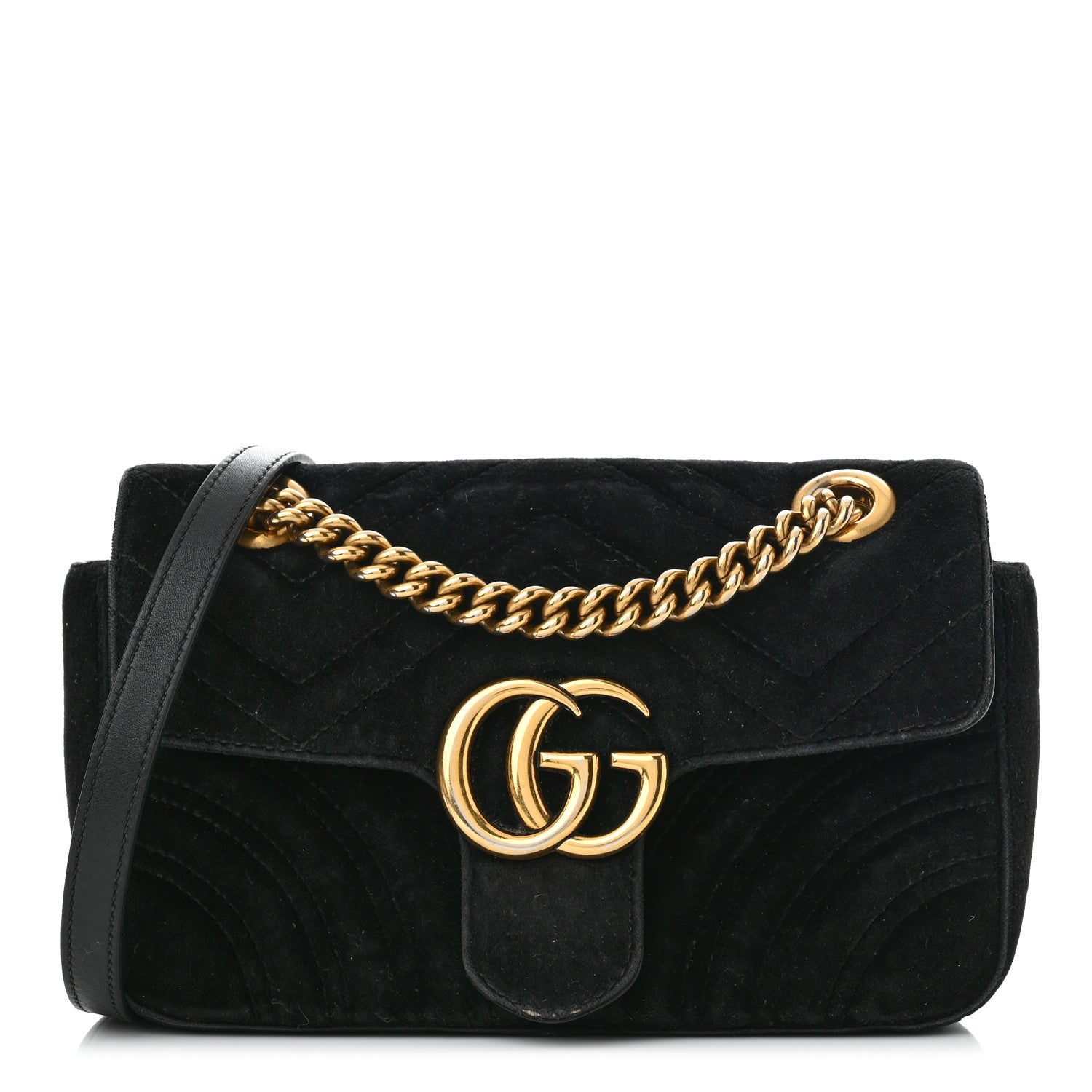 Gucci Velvet Matelasse Mini GG Marmont Shoulder Bag Black 1 of 13