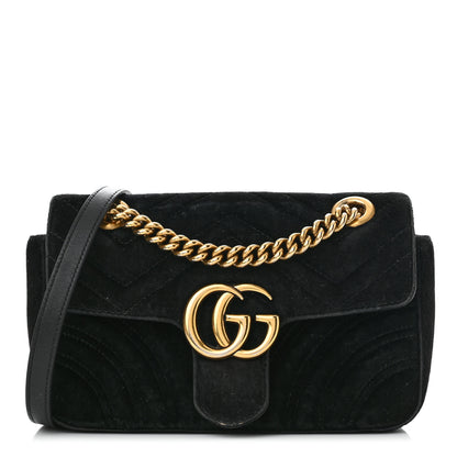 Gucci Velvet Matelasse Mini GG Marmont Shoulder Bag Black 1 of 13