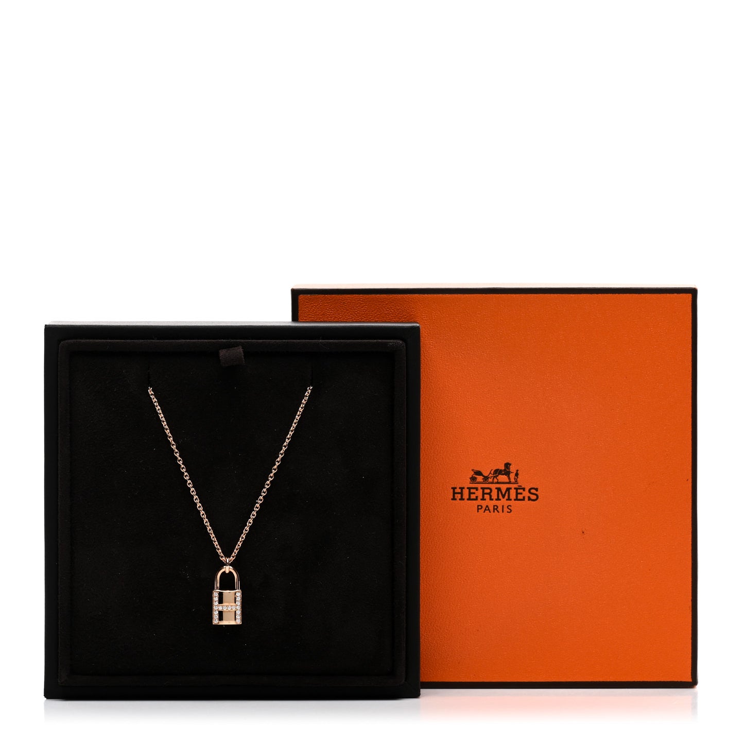 18K Rose Gold Diamond Amulettes Cadenas Pendant Necklace