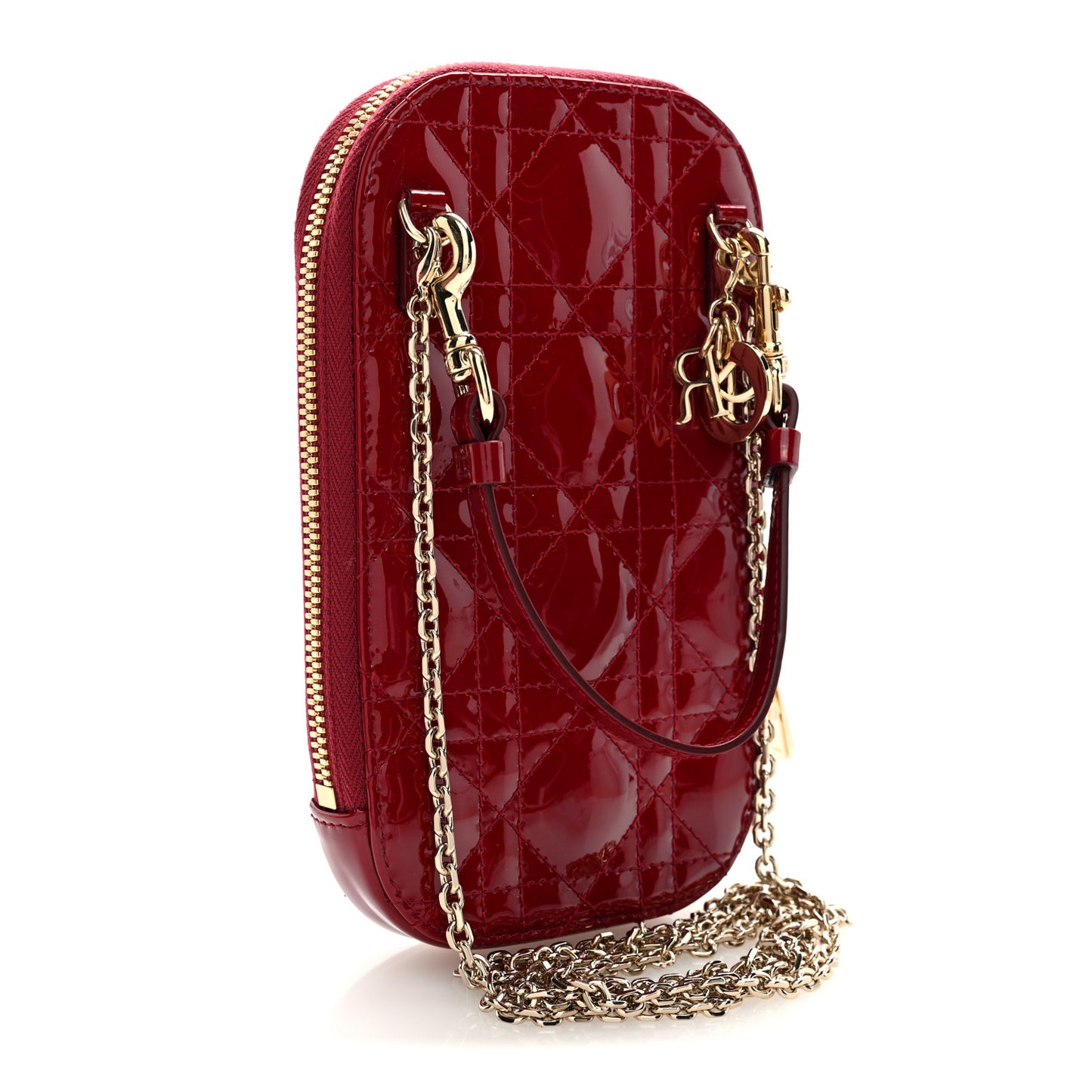 Patent Cannage Lady Dior Phone Holder Red