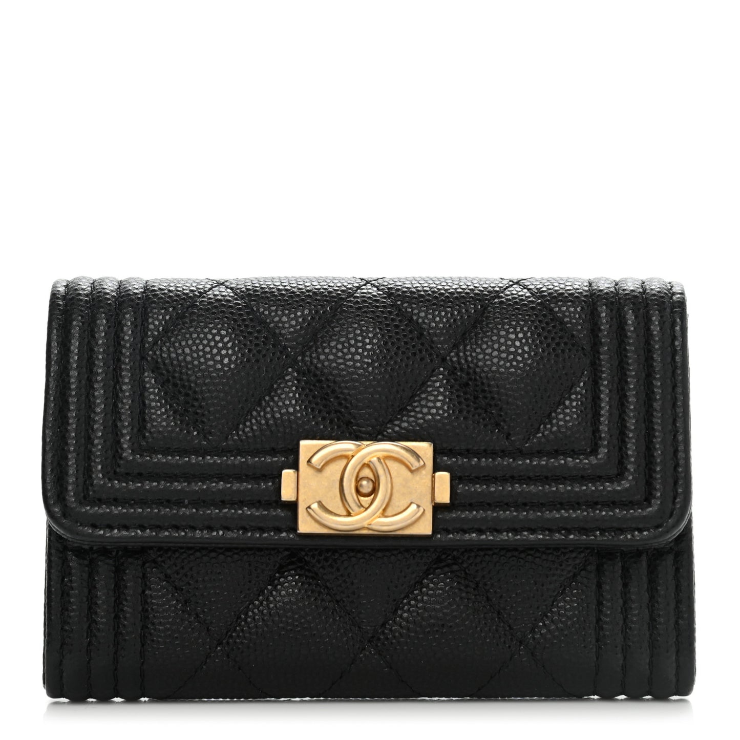 Caviar Quilted Boy Flap Card Holder Black