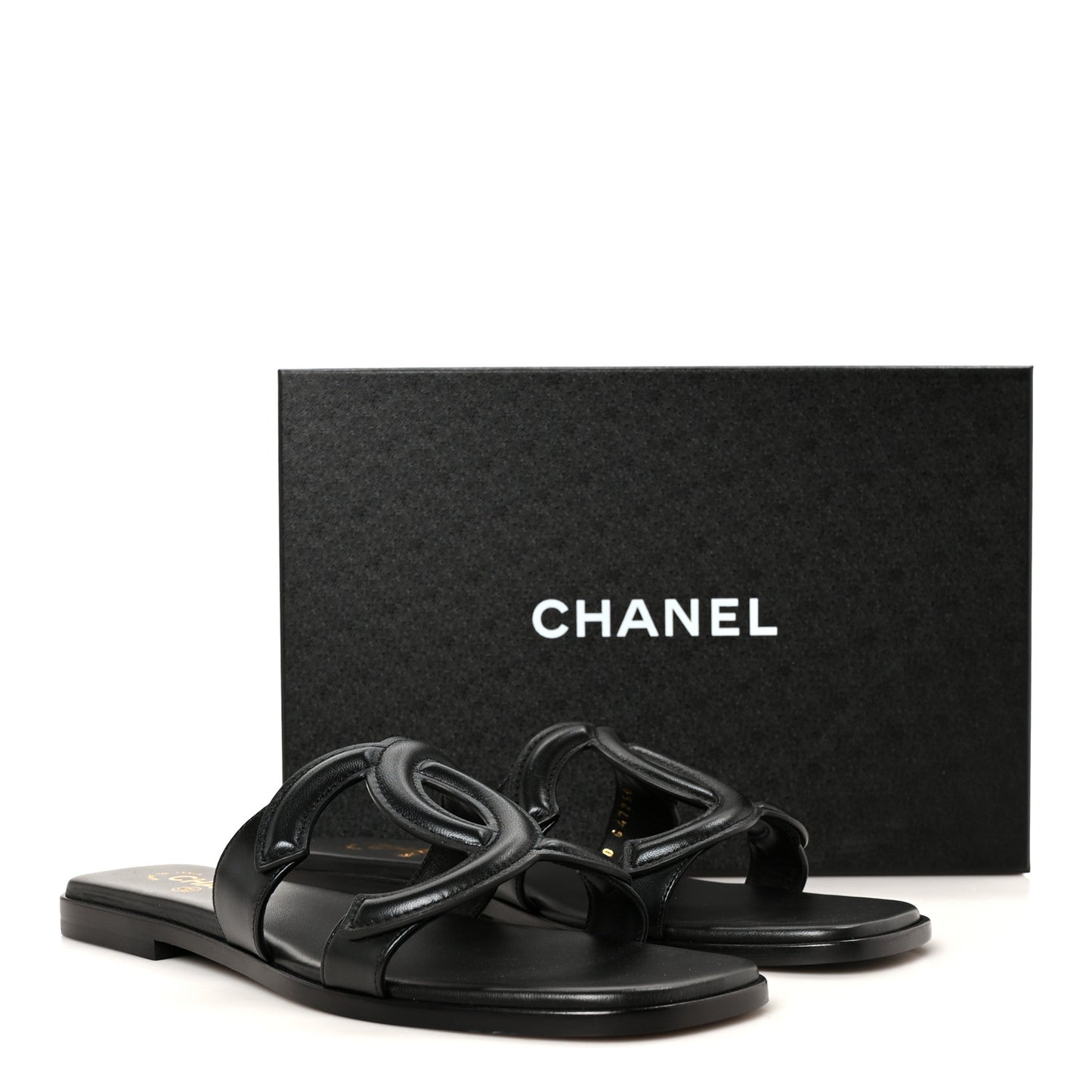 Lambskin CC Cut Out Mules Sandals 40 Black