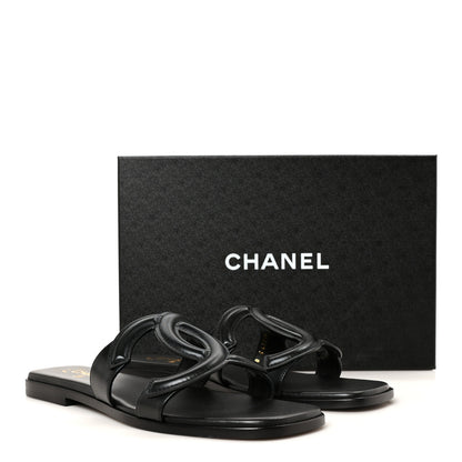 Chanel Lambskin CC Cut Out Mules Sandals 40 Black 10 of 10