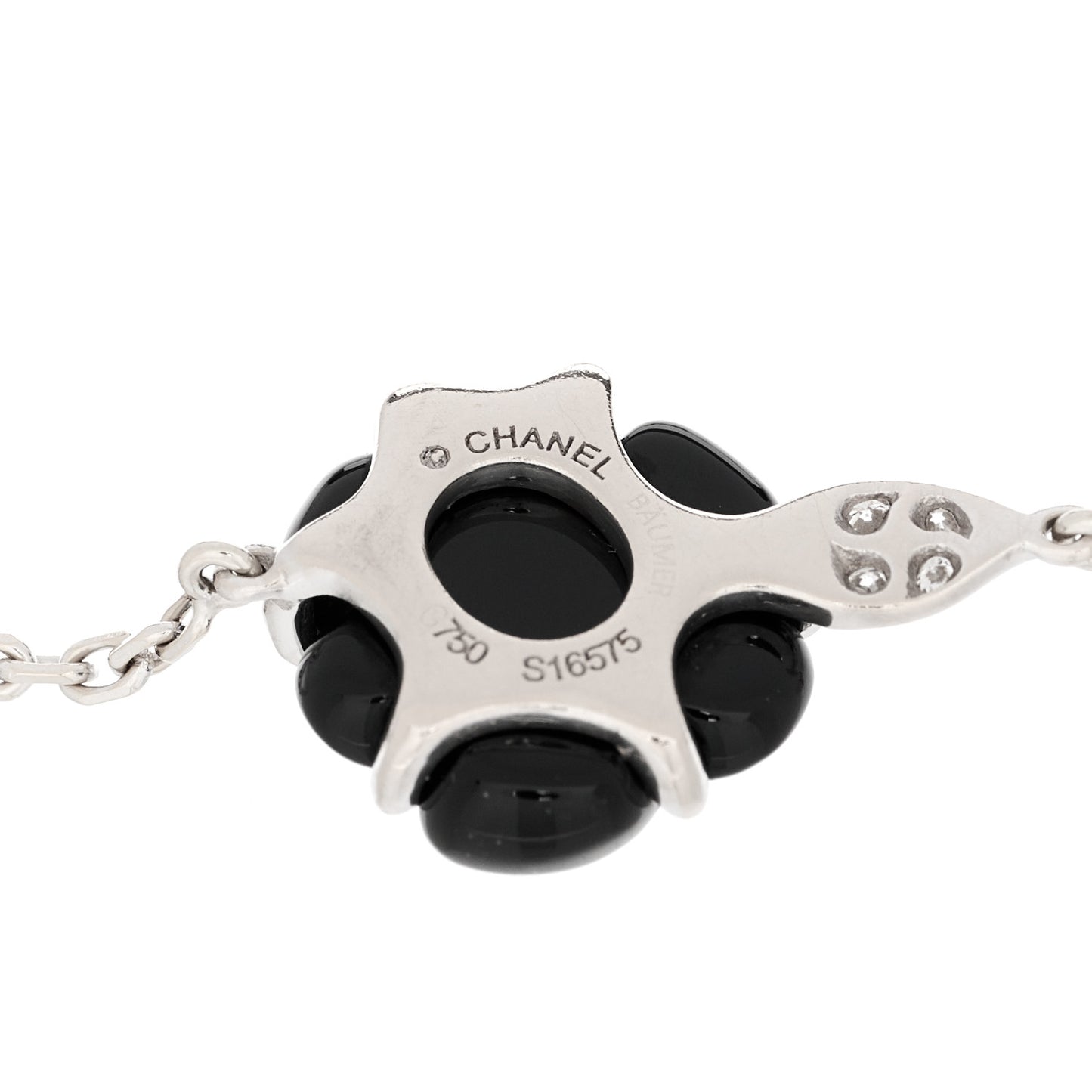 18K White Gold Diamond Black Onyx Camelia Sculpte Bracelet