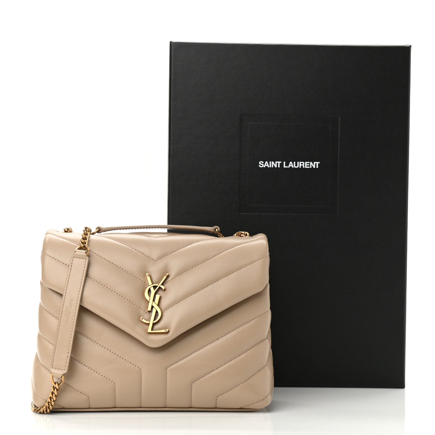 Calfskin Y Quilted Monogram Small Loulou Chain Satchel Dark Beige