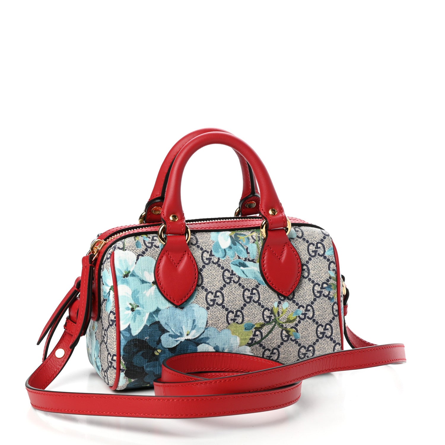 Gucci GG Supreme Monogram Blooms Mini Boston Navy Blue Hibiscus 3 of 10