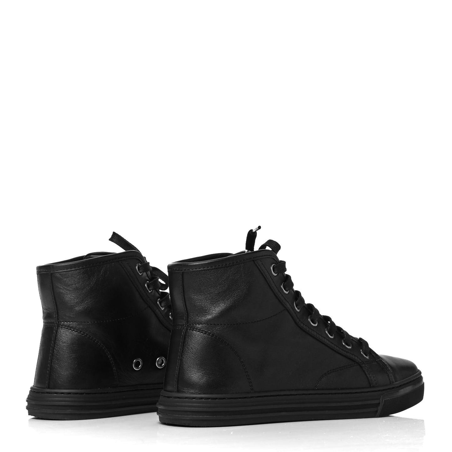 Calfskin Womens High Top Sneakers 35 Black
