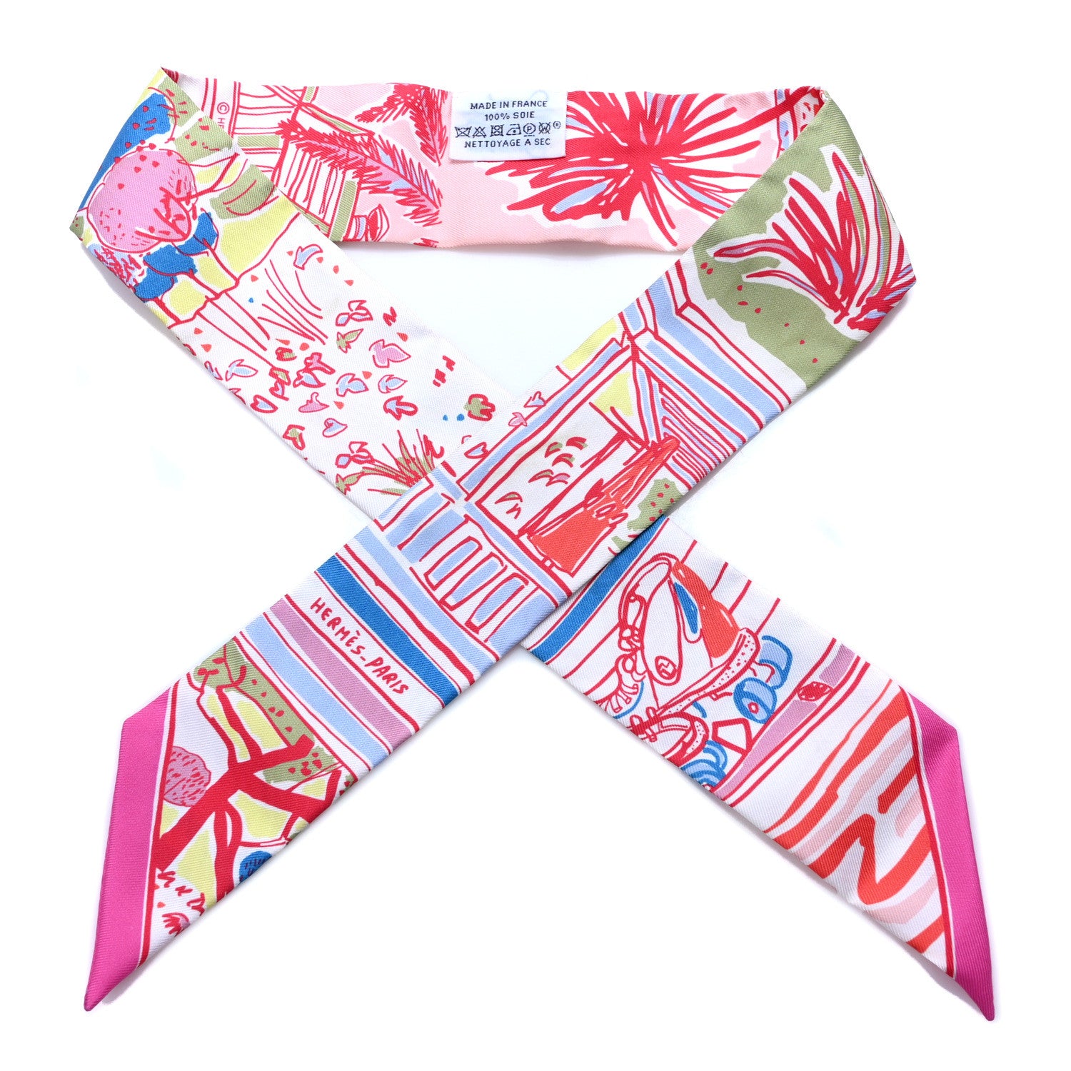 Hermes Silk Rayures D'ete Twilly Rose Bleu Vert 1 of 3