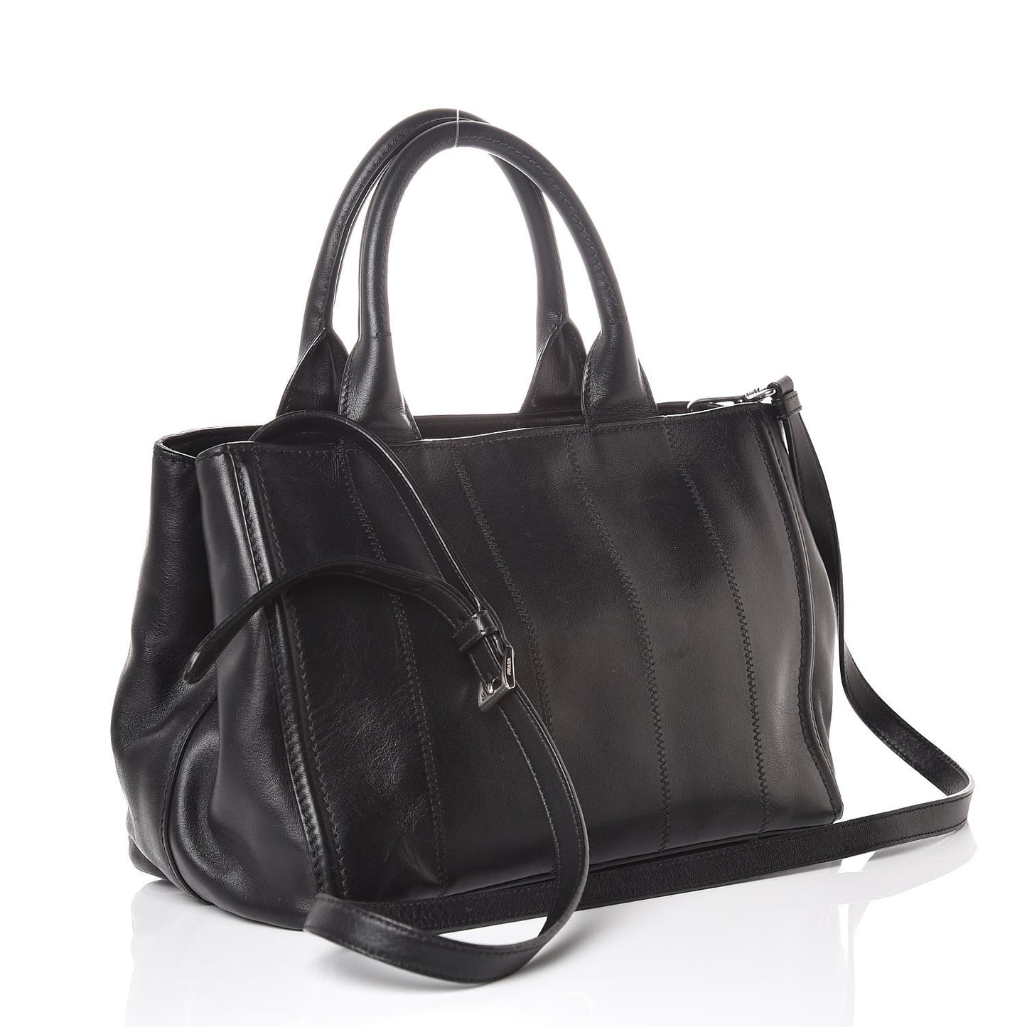 Nappa Vertical Stitched Tote Black