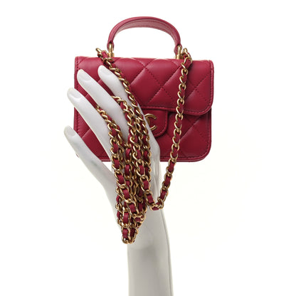 Chanel Lambskin Quilted Top Handle Flap Coin Purse With Chain Dark Pink 2 of 9