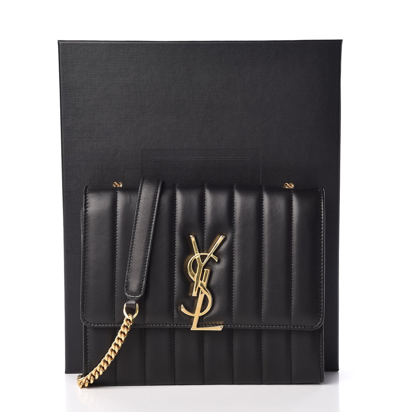 Lambskin Matelasse Monogram Vicky Chain Wallet Black