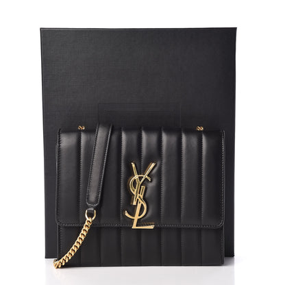 Saint Laurent Lambskin Matelasse Monogram Vicky Chain Wallet Black 10 of 10