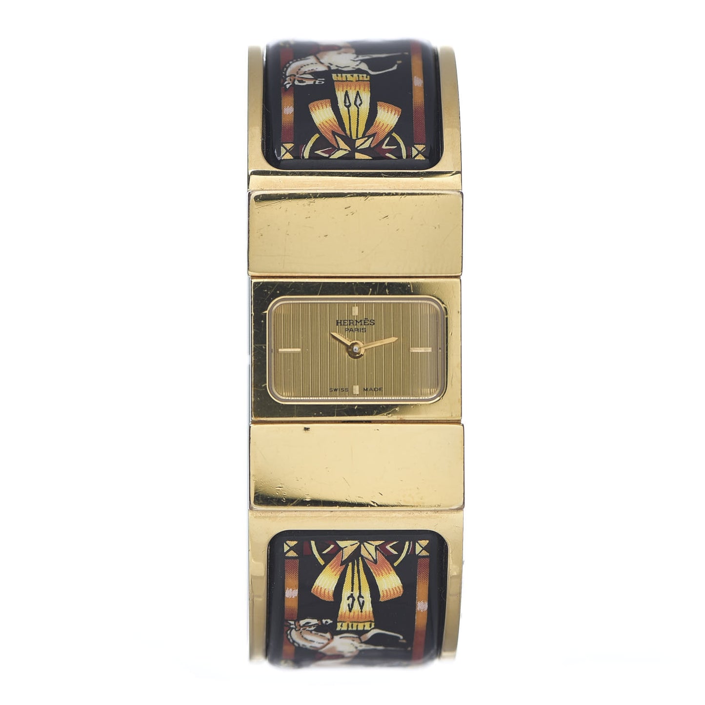 Stainless Steel Enamel 19mm Printed Horse Loquet Quartz Watch Black