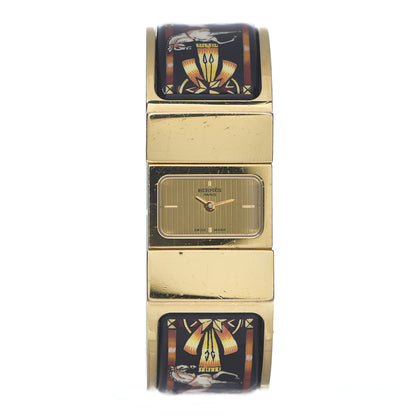 Hermes Stainless Steel Enamel 19mm Printed Horse Loquet Quartz Watch Black 1 of 4