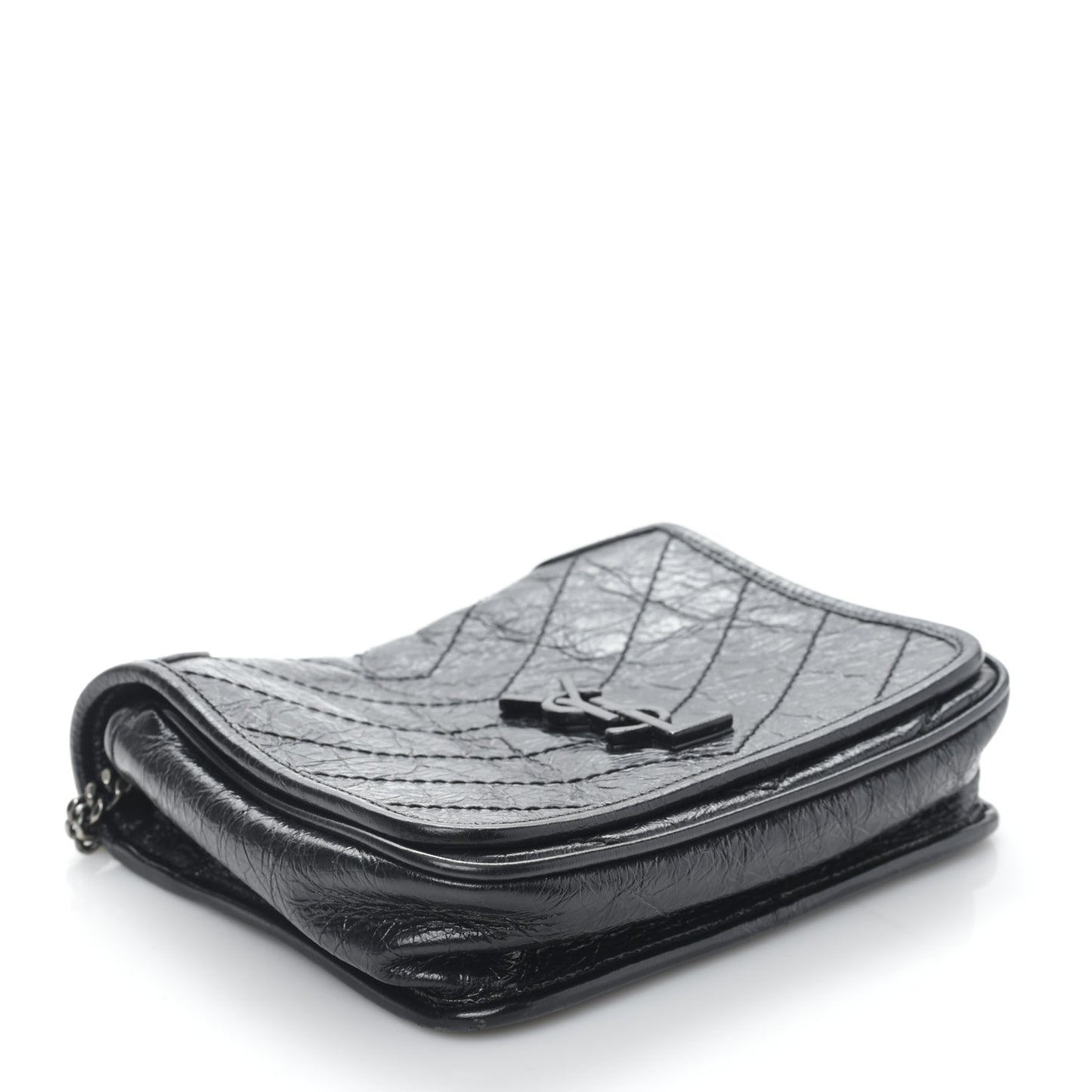 Crinkled Calfskin Matelasse Monogram Niki Chain Wallet Black