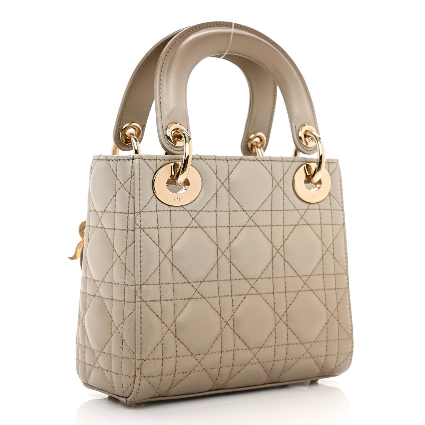 Metallic Lambskin Cannage Mini Lady Dior Gold