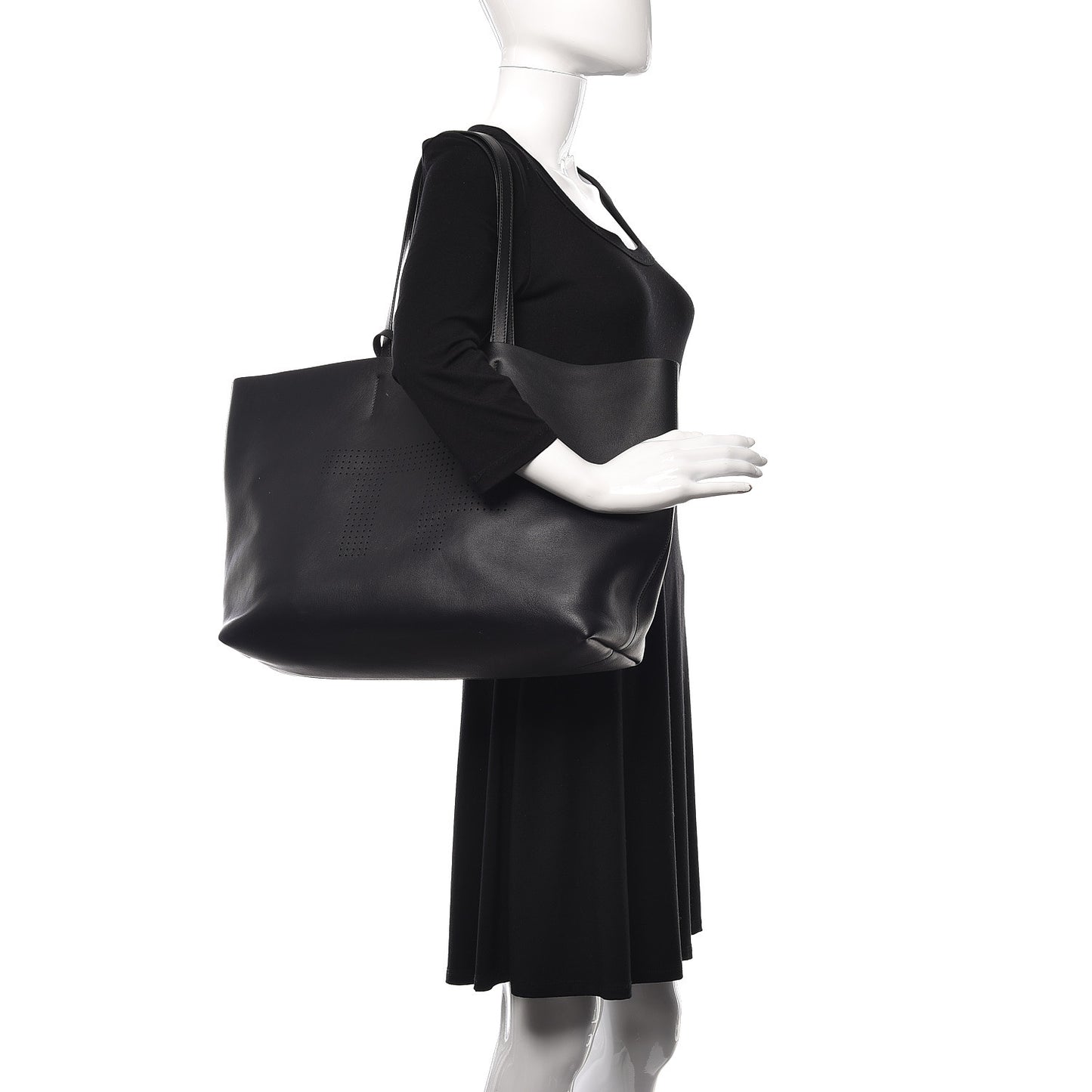 Calfskin Perforated Logo Tote Black